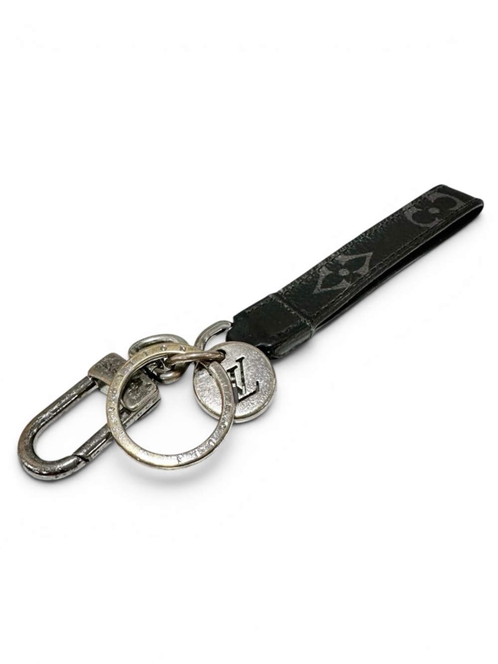 Louis Vuitton Eclipse Monogram Black & Silver Engraved Keychain Bag Charm